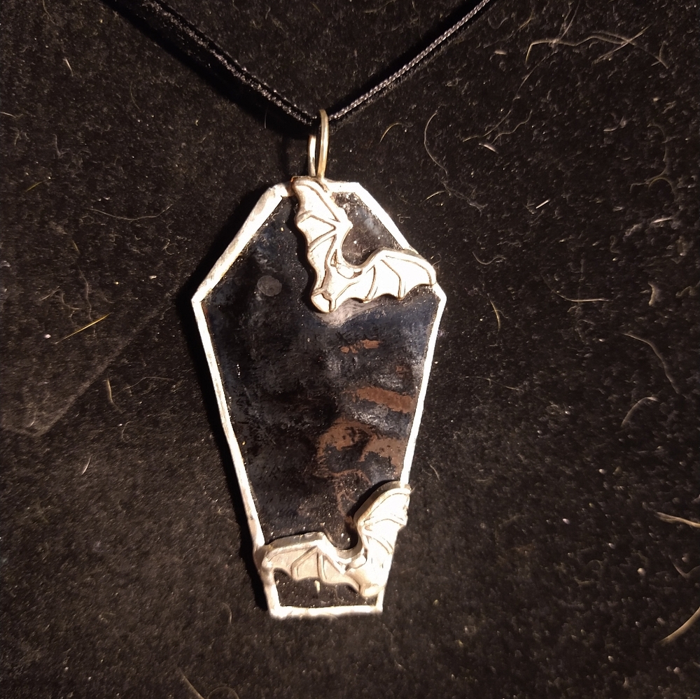 Purple stained glass coffin bat choker